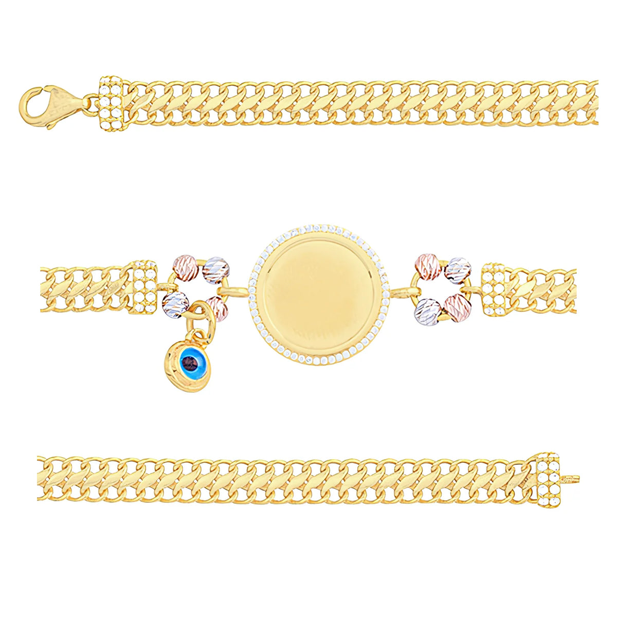 Solid gold braided bracelet, 8.10 g — shown in three rows across the frame.