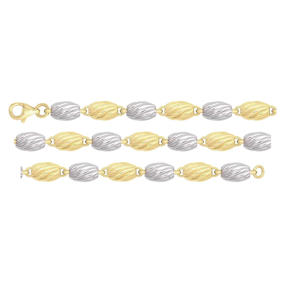 Solid gold bead bracelet, 5.80 g — shown in three rows across the frame.