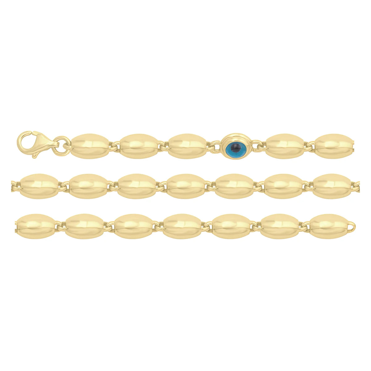 Solid gold bead bracelet, 6.10 g — shown in three rows across the frame.