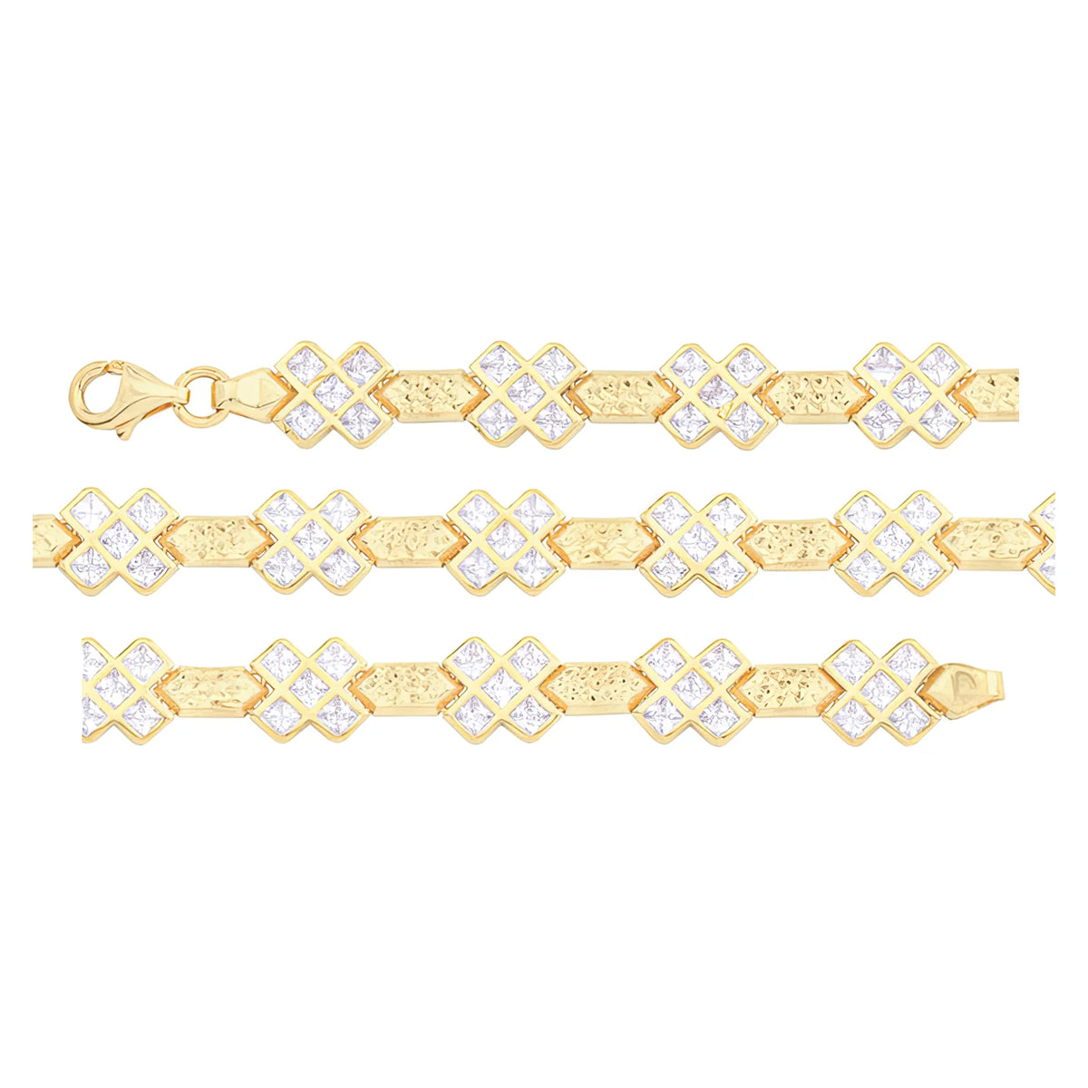 Solid gold fancy link bracelet, 7.95 g — shown in three rows across the frame.
