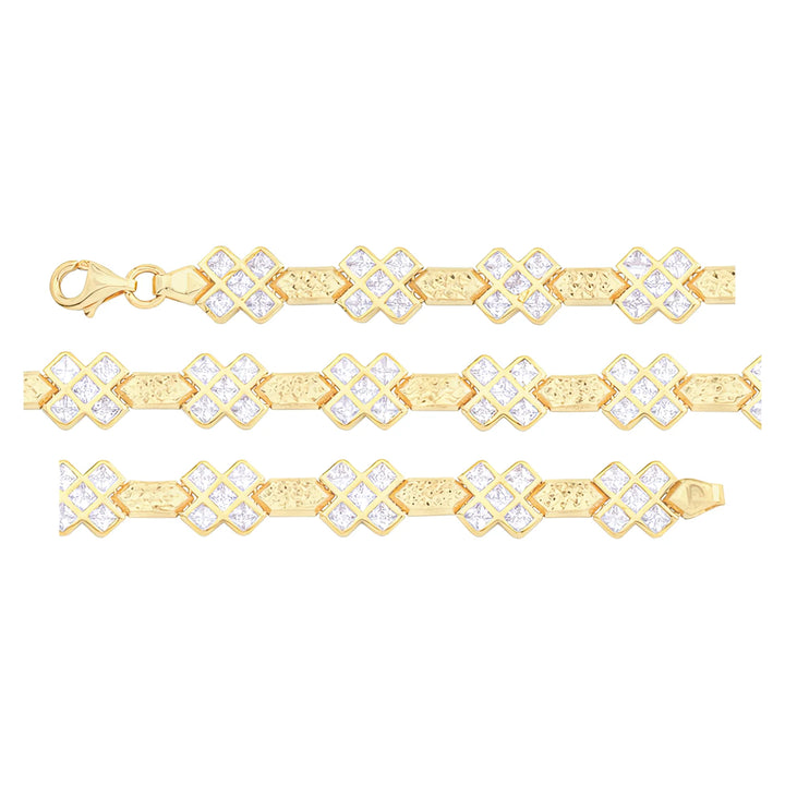 Solid gold fancy link bracelet, 7.95 g — shown in three rows across the frame.