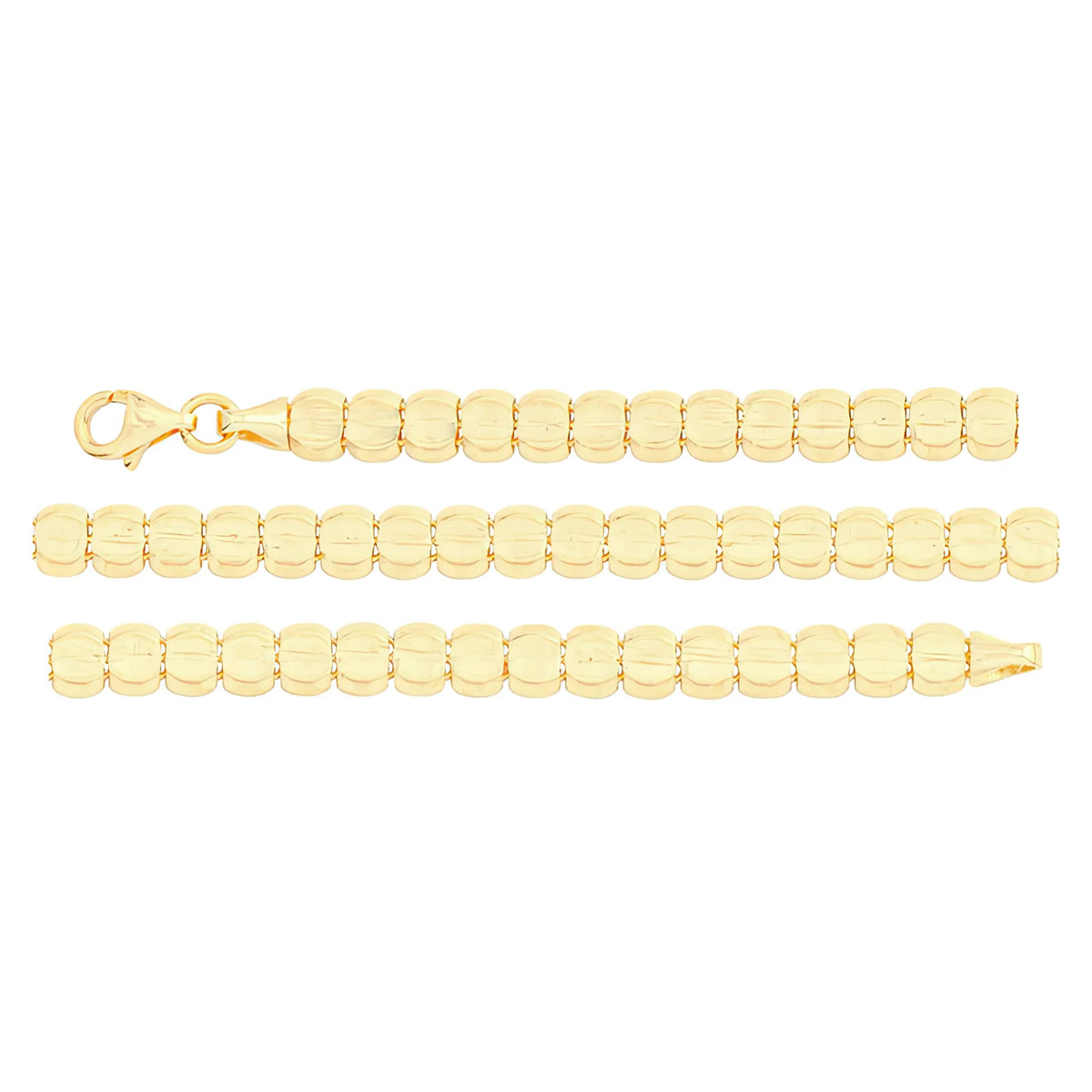 Solid gold bead bracelet, 6.10 g — shown in three rows across the frame.