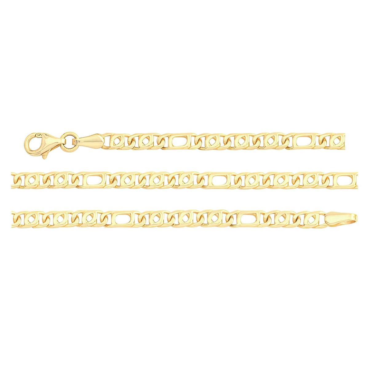 Solid gold mariner bracelet, 4.25 g — shown in three rows across the frame.
