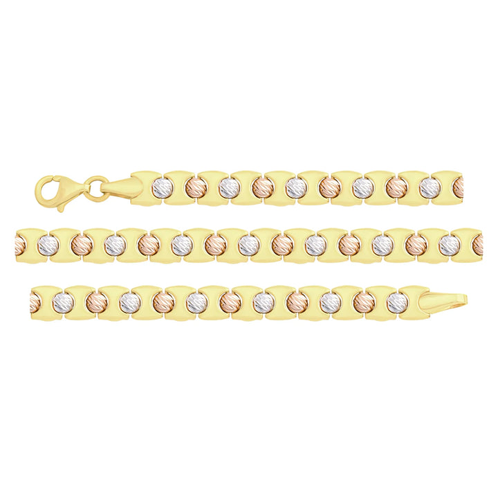 Solid gold bead bracelet, 6.75 g — shown in three rows across the frame.