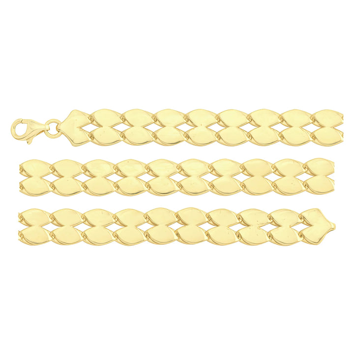 Solid gold braided bracelet, 9.30 g — shown in three rows across the frame.