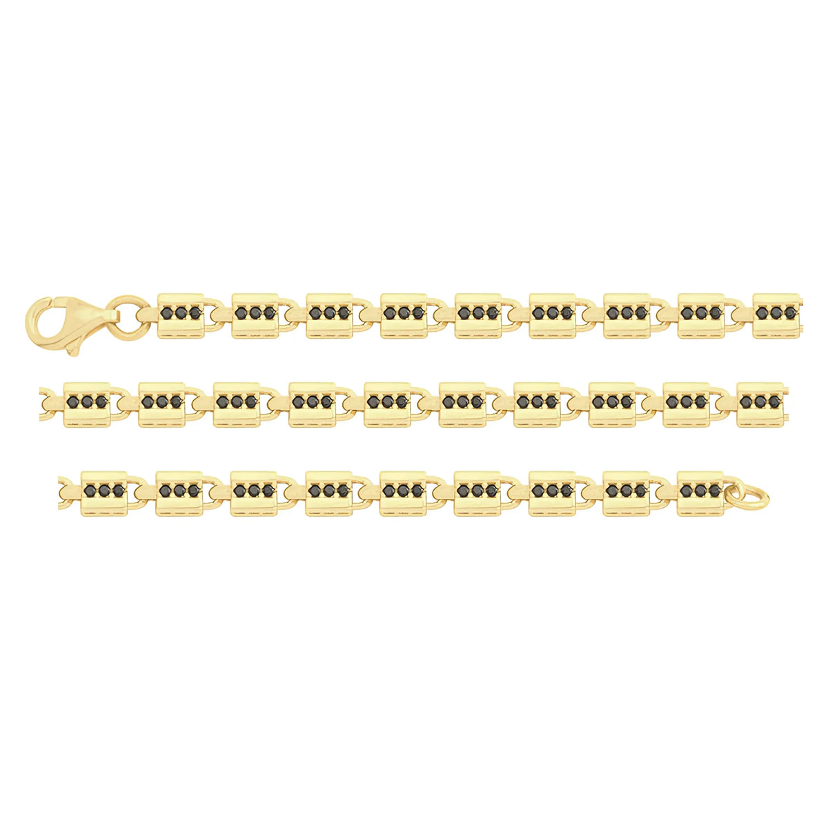 Solid gold bar link bracelet, 9.05 g — shown in three rows across the frame.