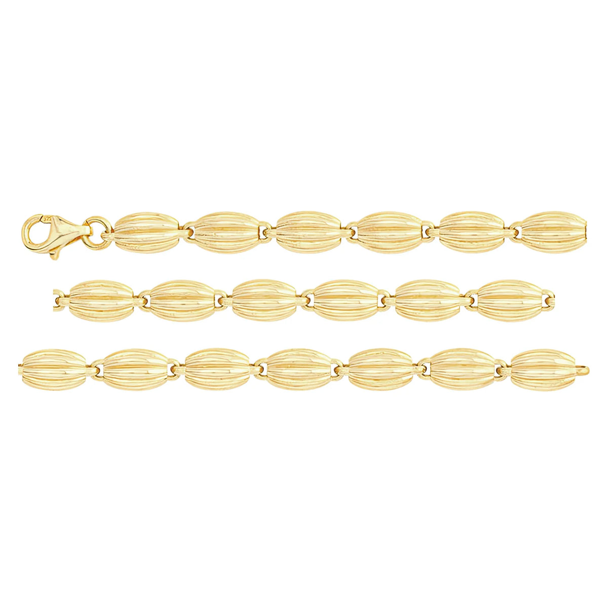 Solid gold bead bracelet, 8.10 g — shown in three rows across the frame.