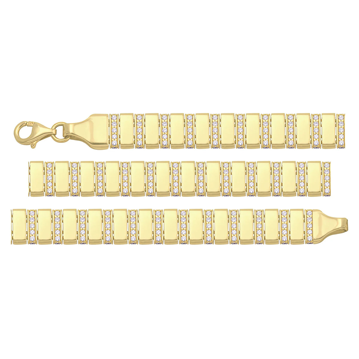 Solid gold bar link bracelet, 12.25 g — shown in three rows across the frame.