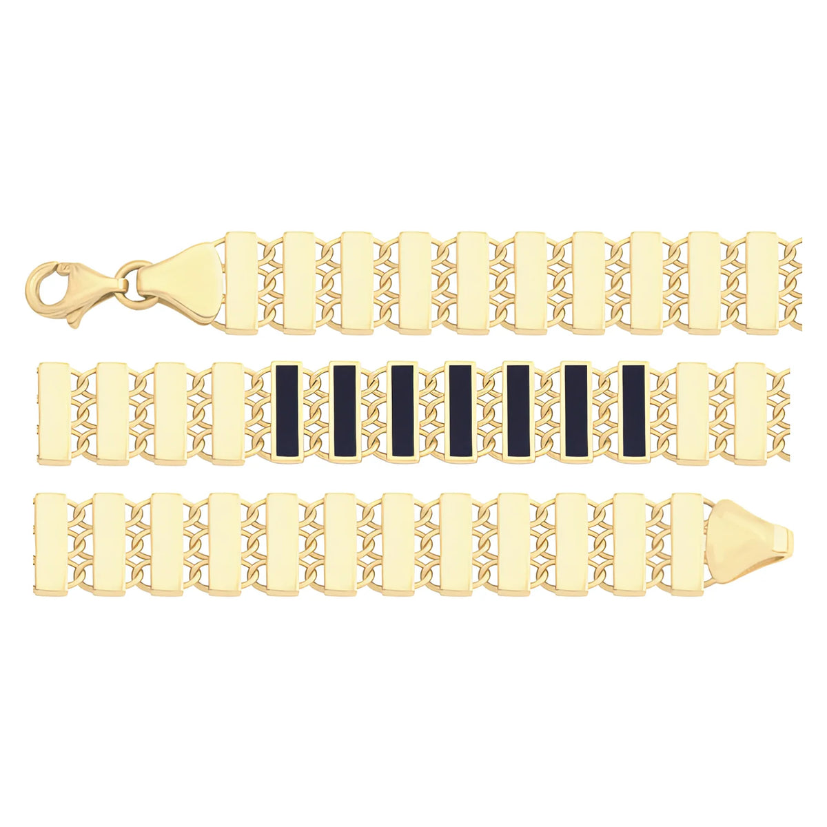 Solid gold bar link bracelet, 7.90 g — shown in three rows across the frame.