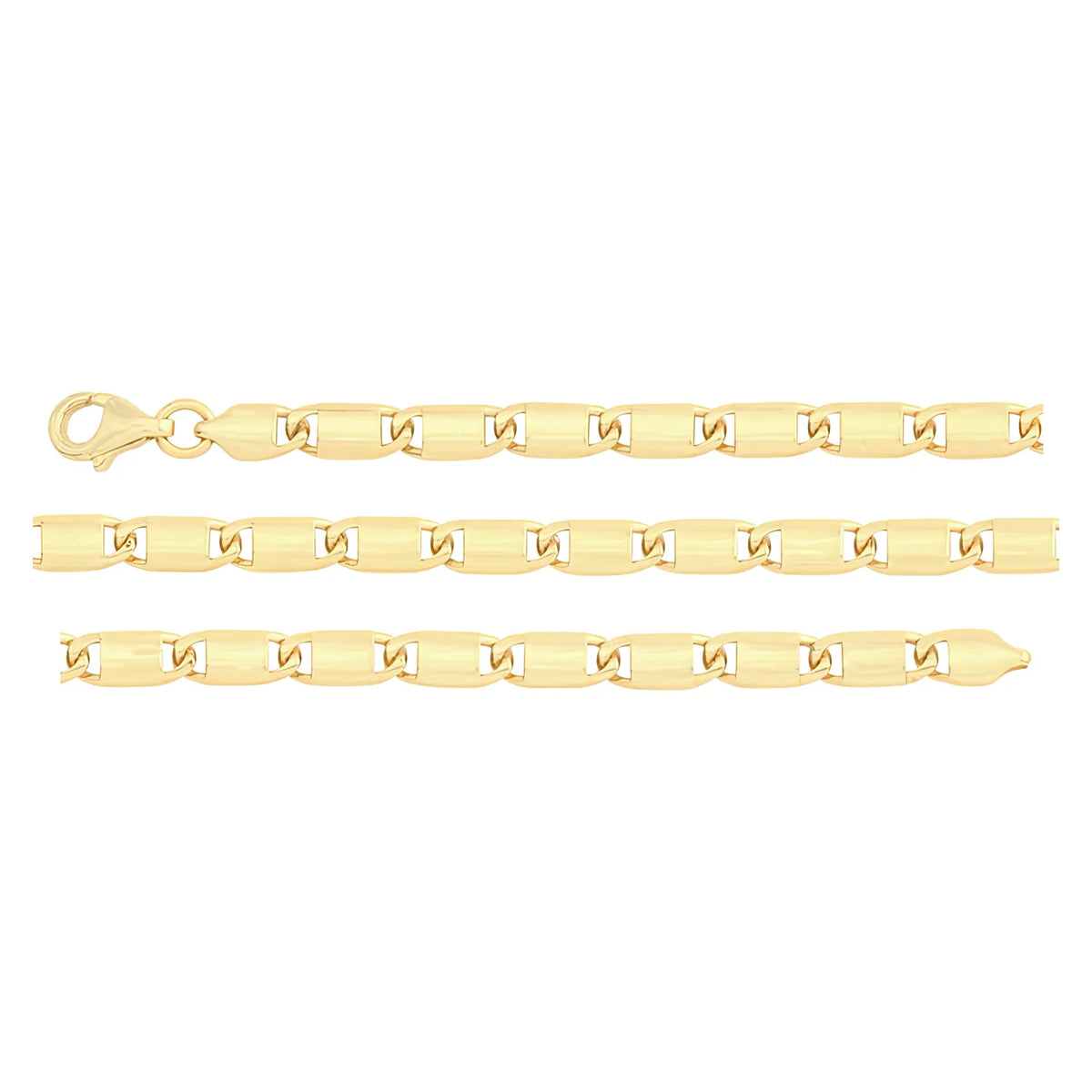 Solid gold mariner bracelet, 4.70 g — shown in three rows across the frame.