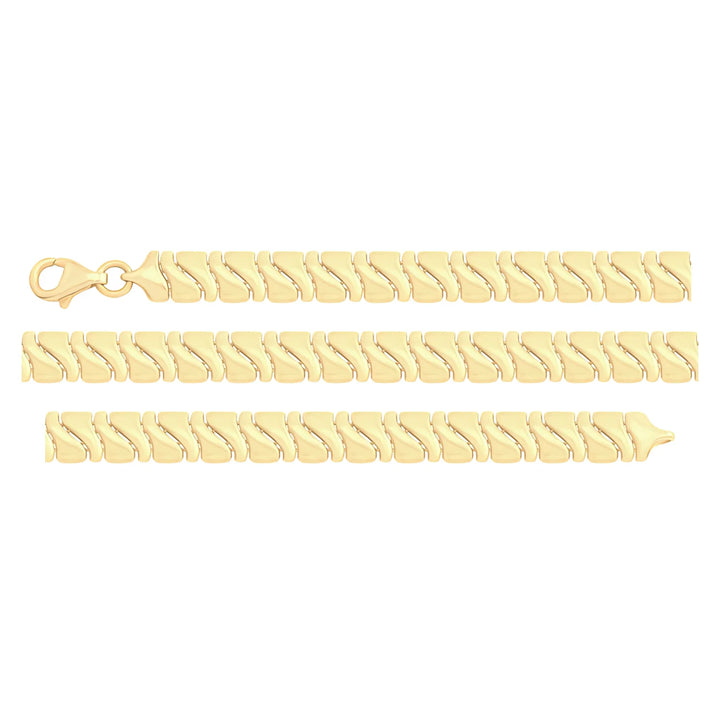 Solid gold braided bracelet, 6.55 g — shown in three rows across the frame.