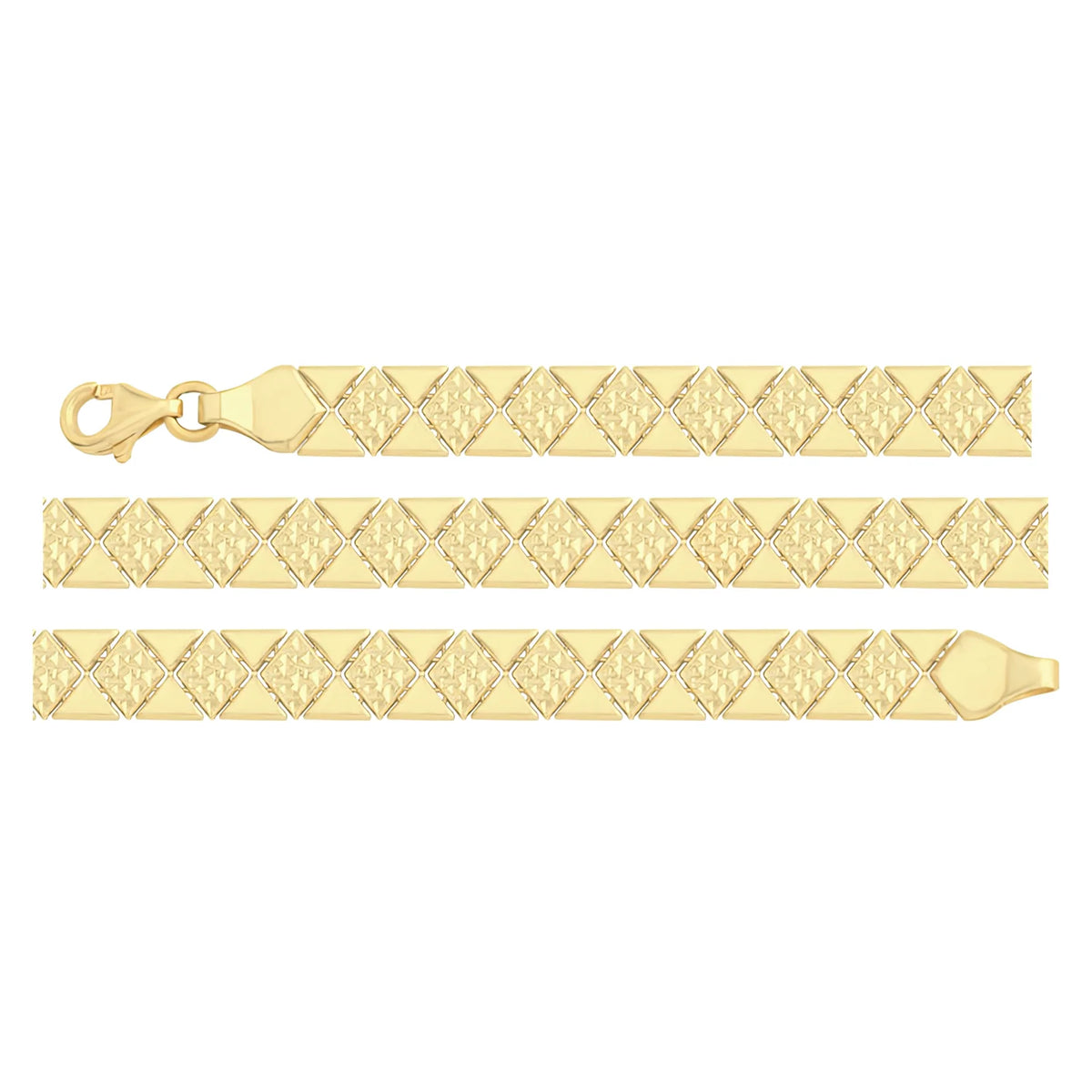 Solid gold honeycomb bracelet, 7.05 g — shown in three rows across the frame.
