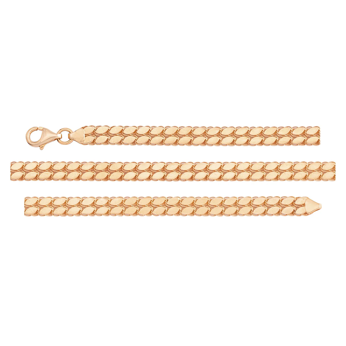 Solid gold braided bracelet, 5.55 g — shown in three rows across the frame.