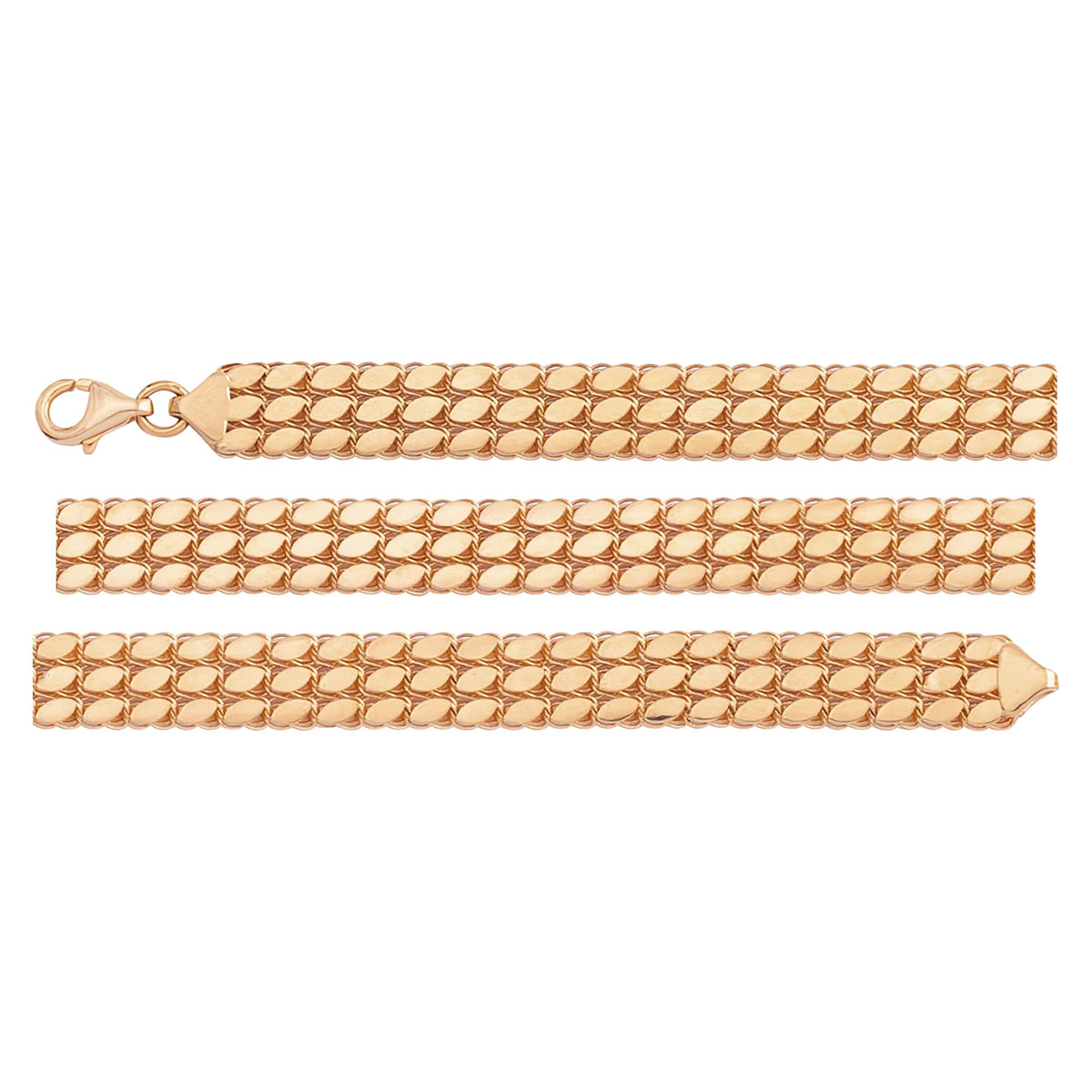 Solid gold braided bracelet, 8.55 g — shown in three rows across the frame.