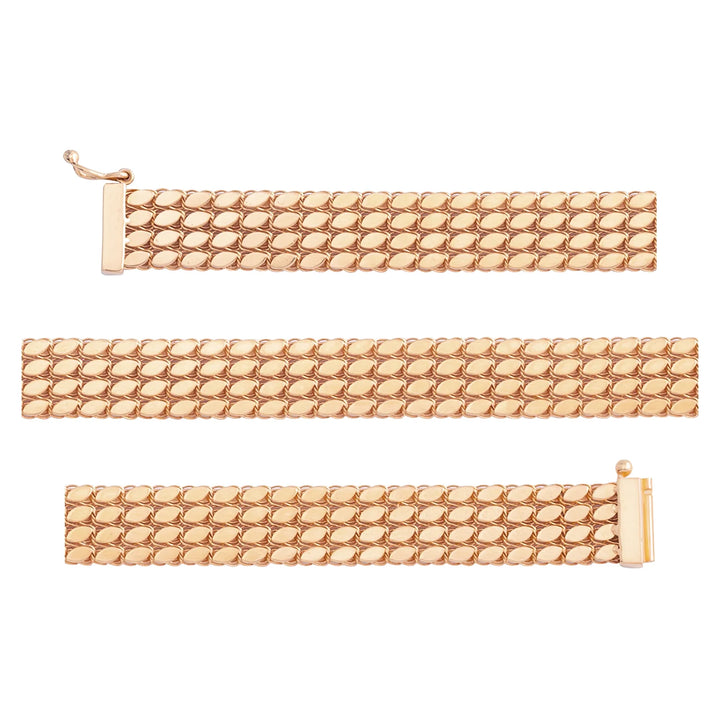 Solid gold braided bracelet, 12.40 g — shown in three rows across the frame.
