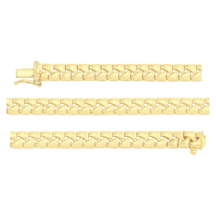 Solid gold braided bracelet, 9.45 g — shown in three rows across the frame.