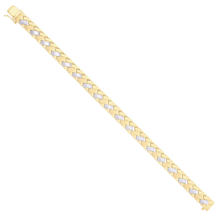 Solid gold braided bracelet, 9.90 g — shown at an angle across the frame.