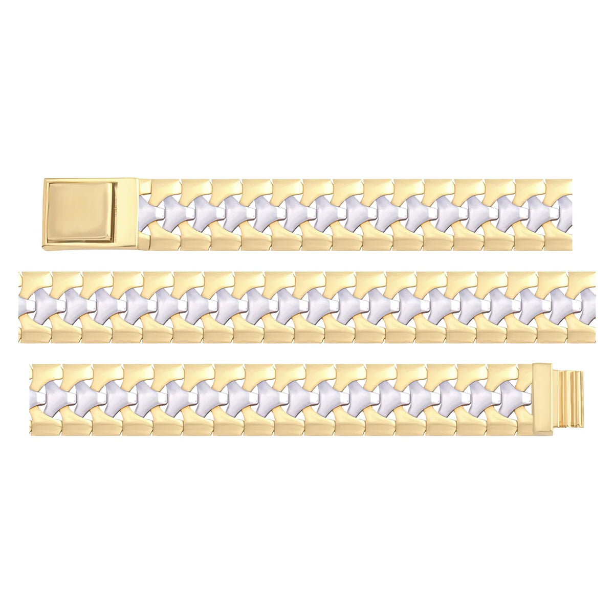 Solid gold fancy link bracelet, 16.80 g — shown in three rows across the frame.