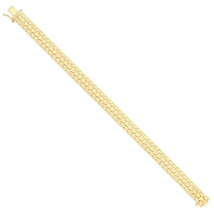 Solid gold fancy link bracelet, 14.25 g — shown at an angle across the frame.