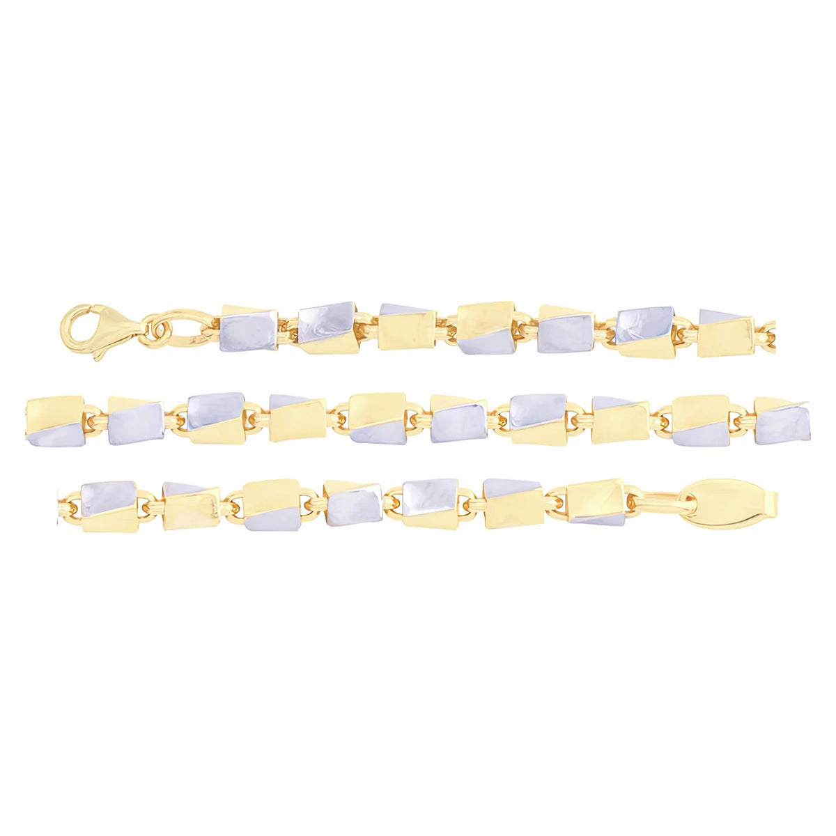 Solid gold id bracelet, 7.75 g — shown in three rows across the frame.