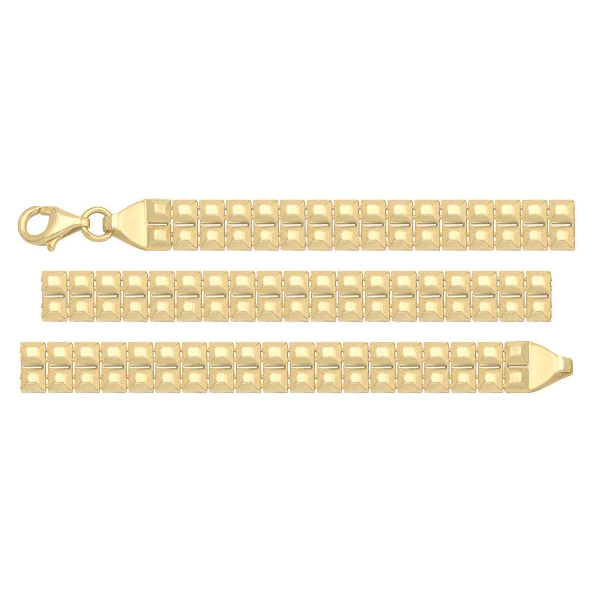 Solid gold fancy link bracelet, 8.35 g — shown in three rows across the frame.