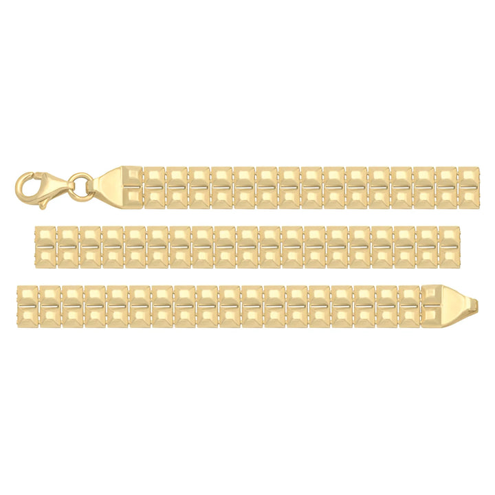 Solid gold fancy link bracelet, 8.35 g — shown in three rows across the frame.