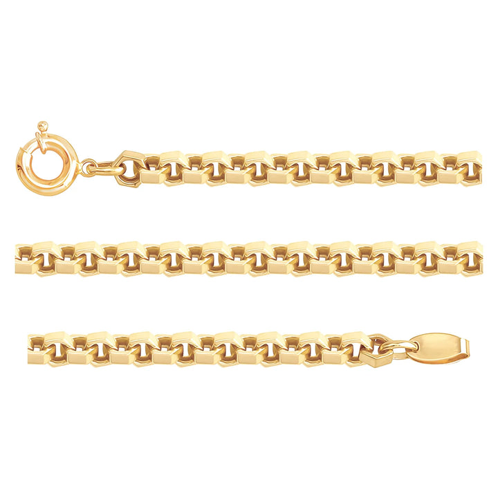 Solid gold fancy link bracelet, 10.20 g — shown in three rows across the frame.