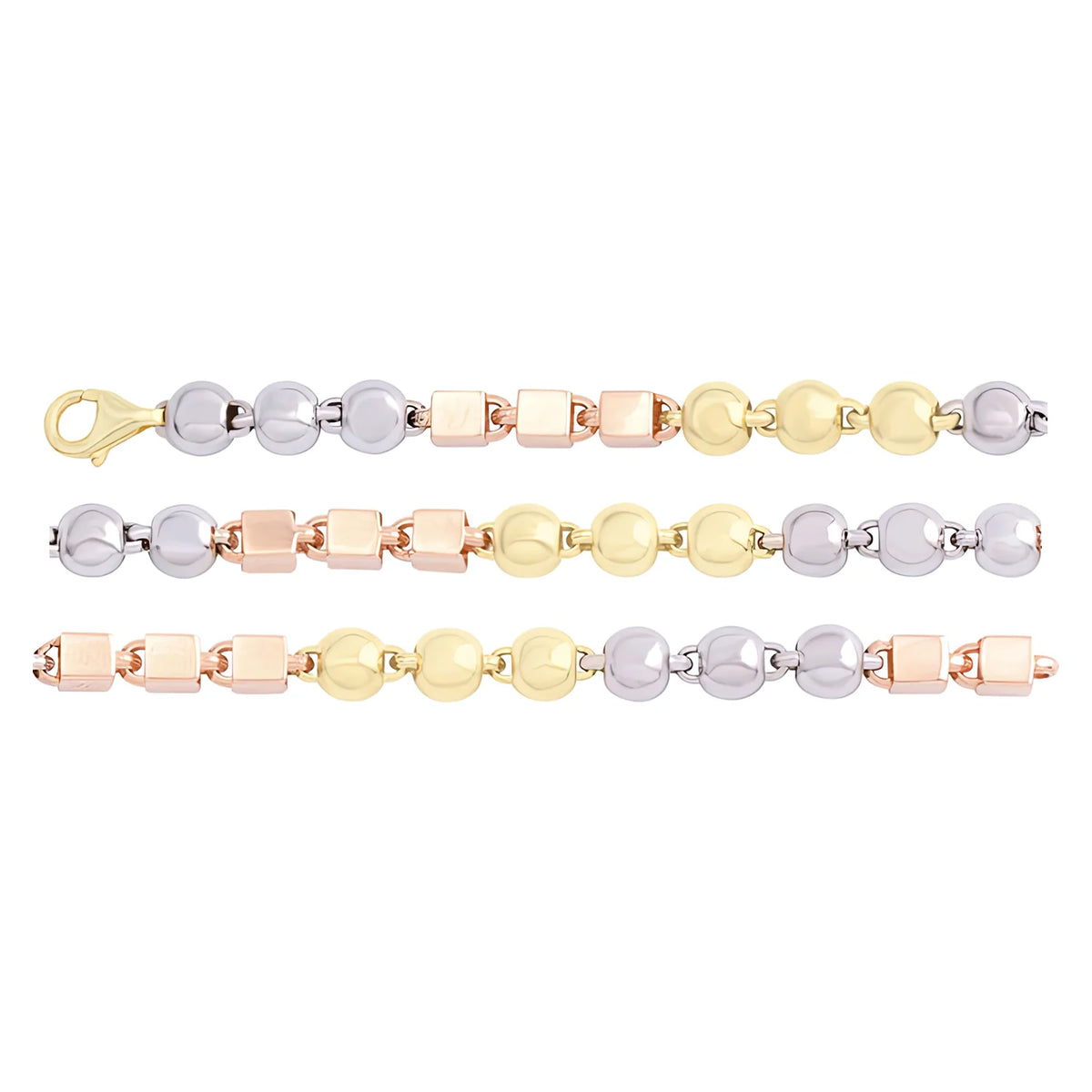 Solid gold bead bracelet, 6.60 g — shown in three rows across the frame.