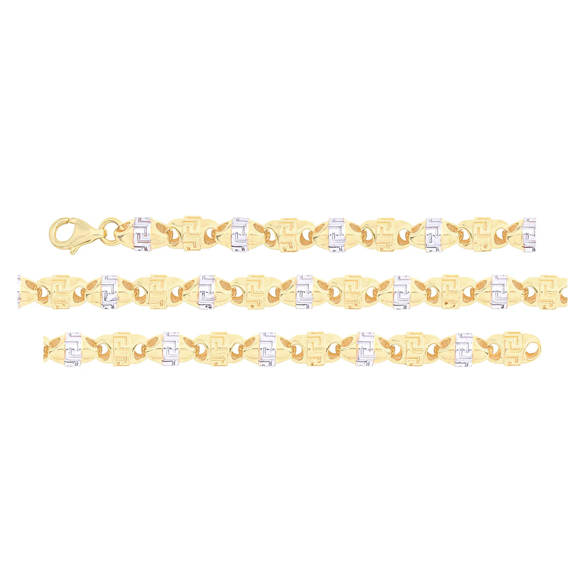 Solid gold fancy link bracelet, 8.55 g — shown in three rows across the frame.