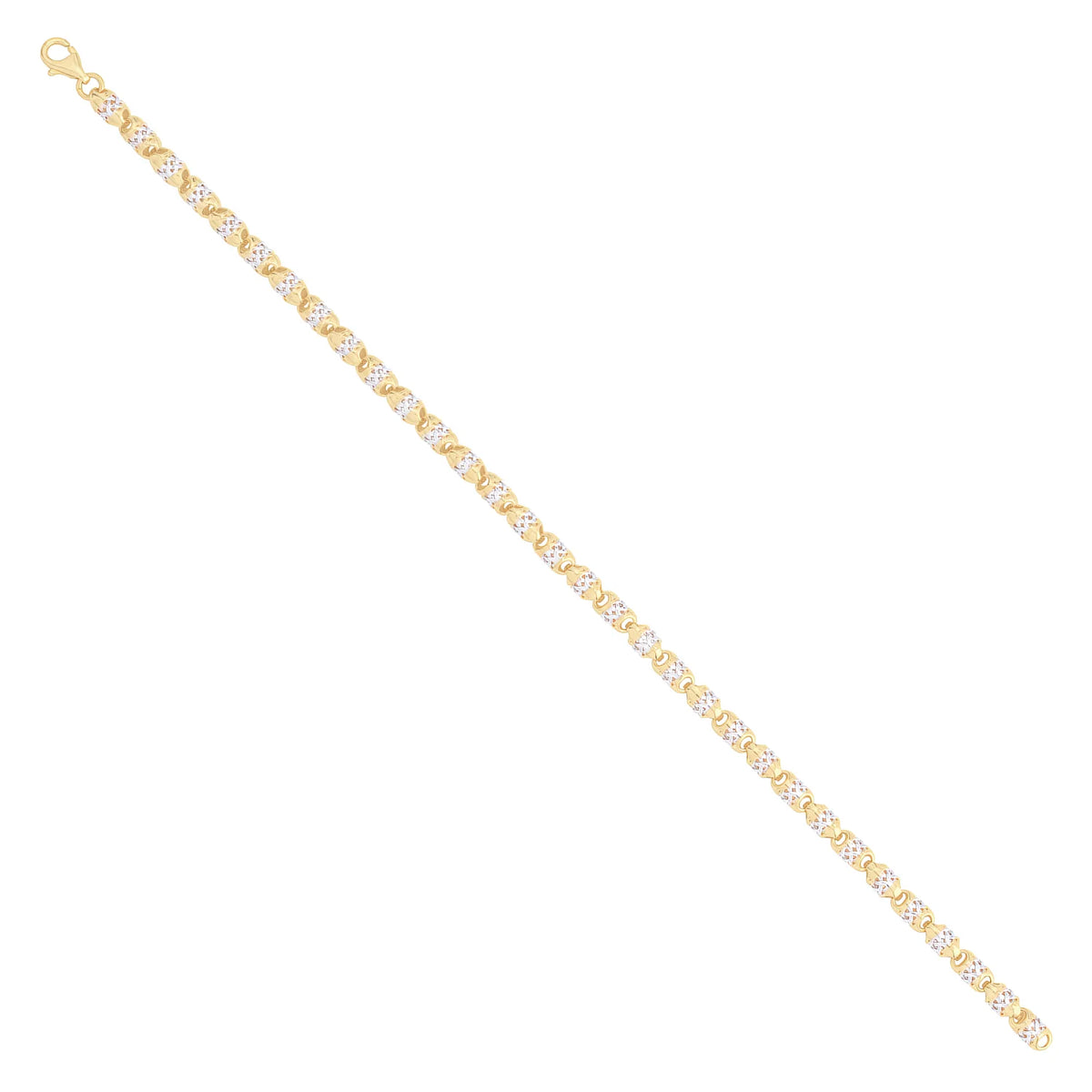 Solid gold fancy link bracelet, 6.10 g — shown at an angle across the frame.