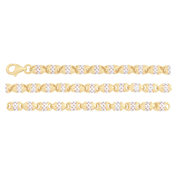 Solid gold fancy link bracelet, 6.10 g — shown in three rows across the frame.