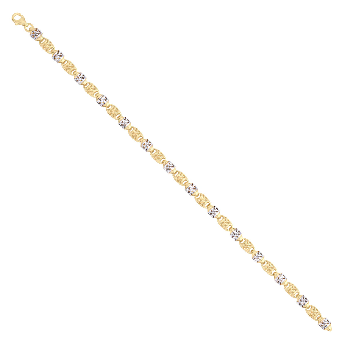 Solid gold fancy link bracelet, 7.10 g — shown at an angle across the frame.