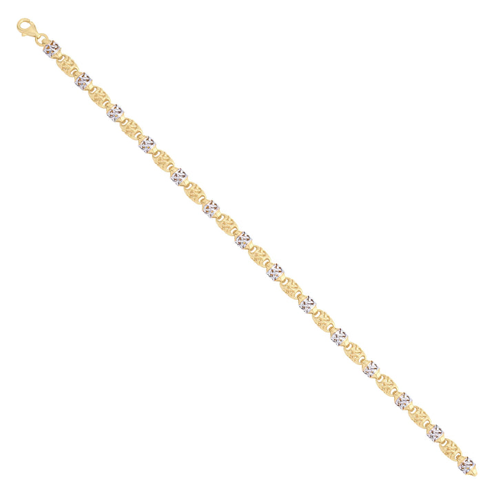 Solid gold fancy link bracelet, 7.10 g — shown at an angle across the frame.