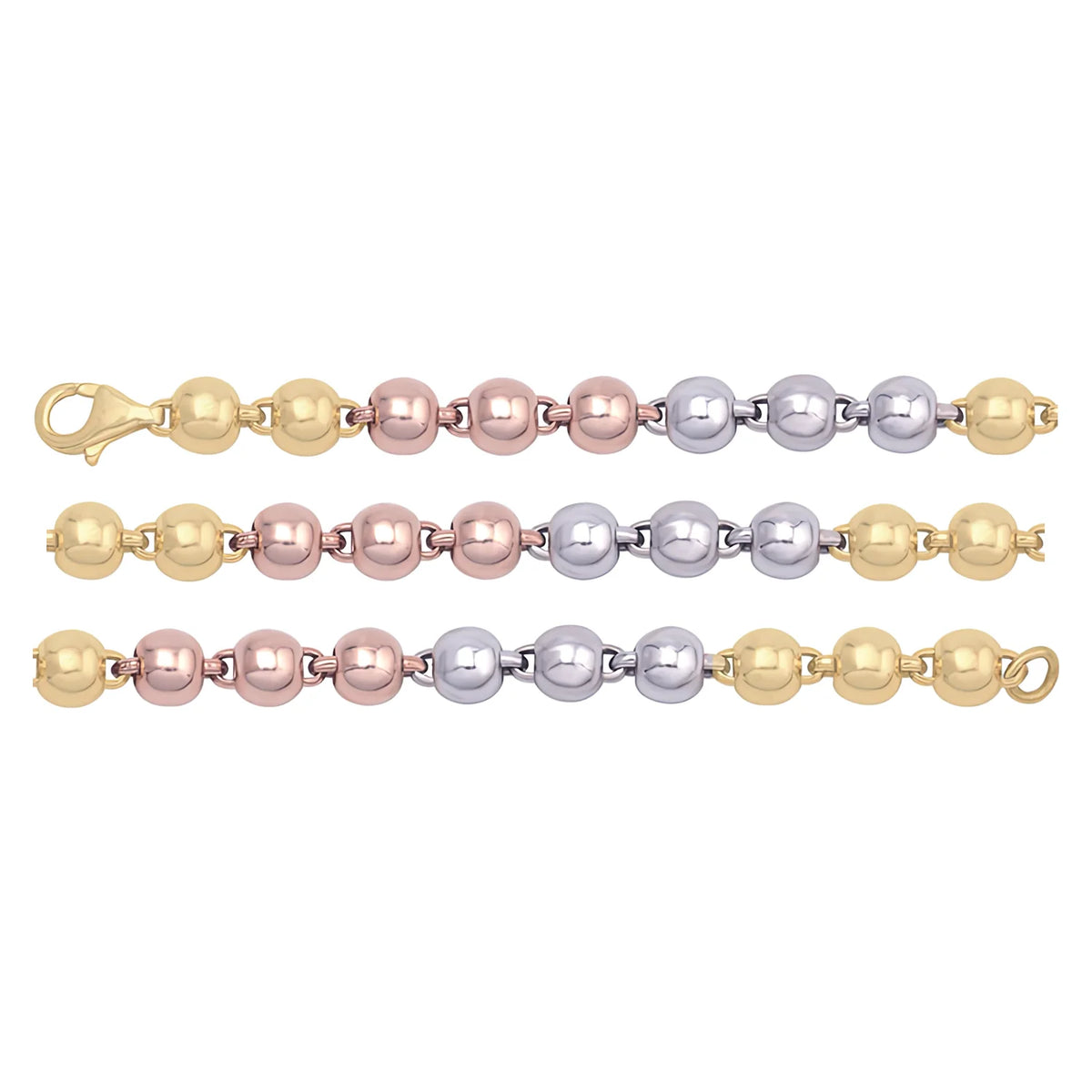 Solid gold bead bracelet, 6.30 g — shown in three rows across the frame.