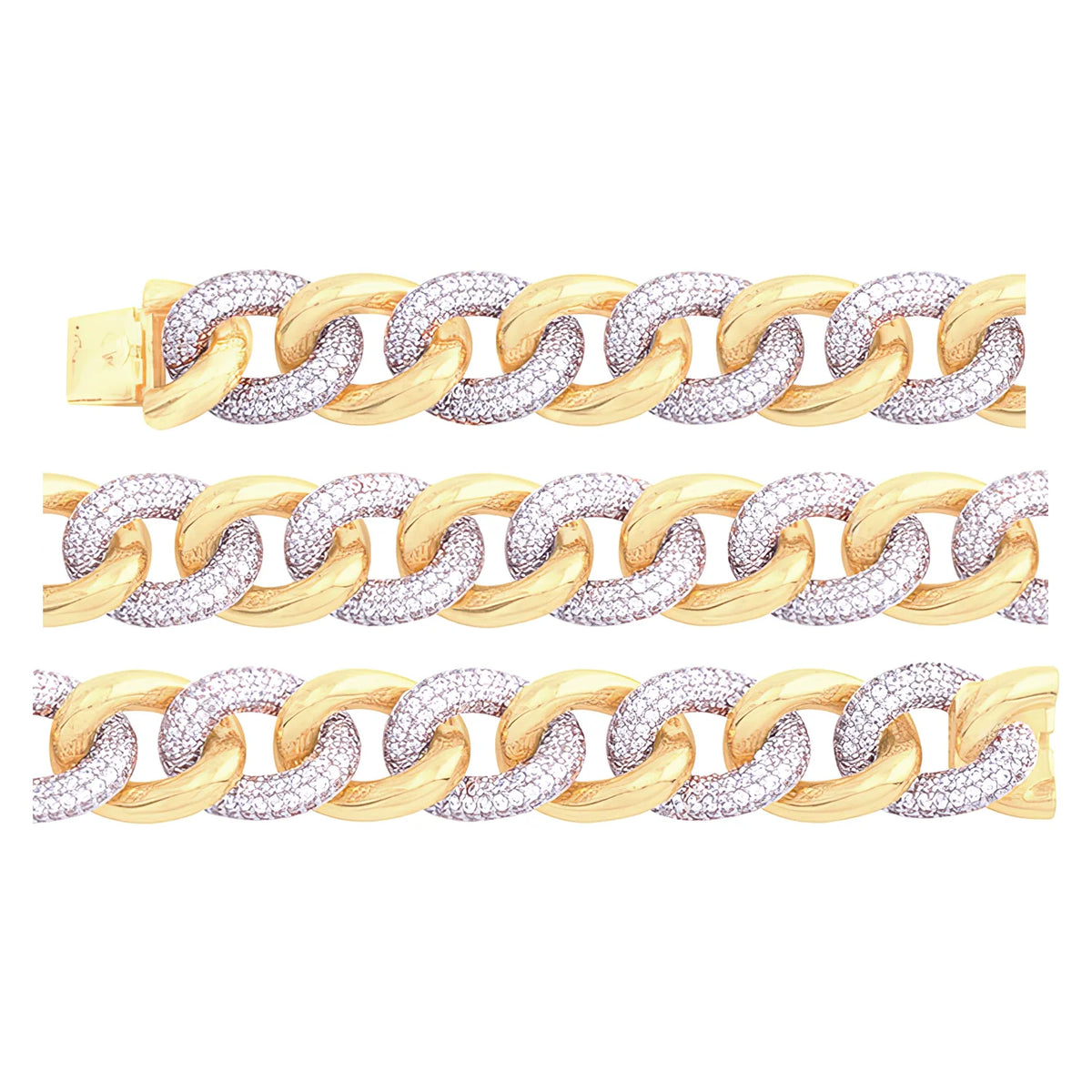 Solid gold curb bracelet, 25.20 g — shown in three rows across the frame.