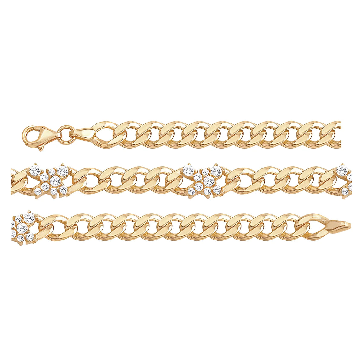 Solid gold curb bracelet, 7.70 g — shown in three rows across the frame.