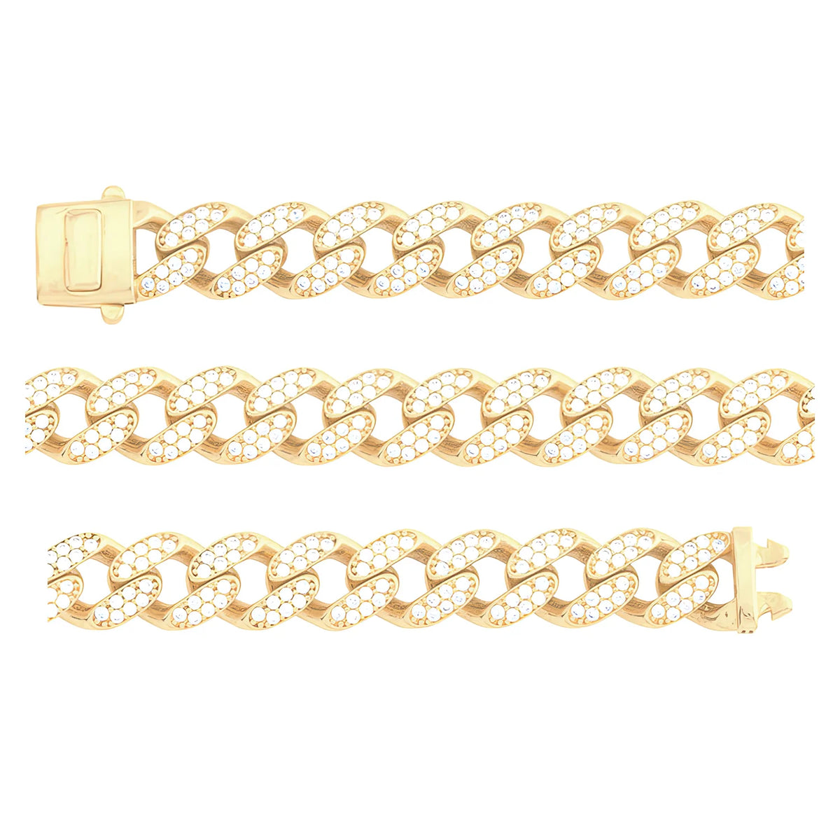 Solid gold curb bracelet, 15.40 g — shown in three rows across the frame.
