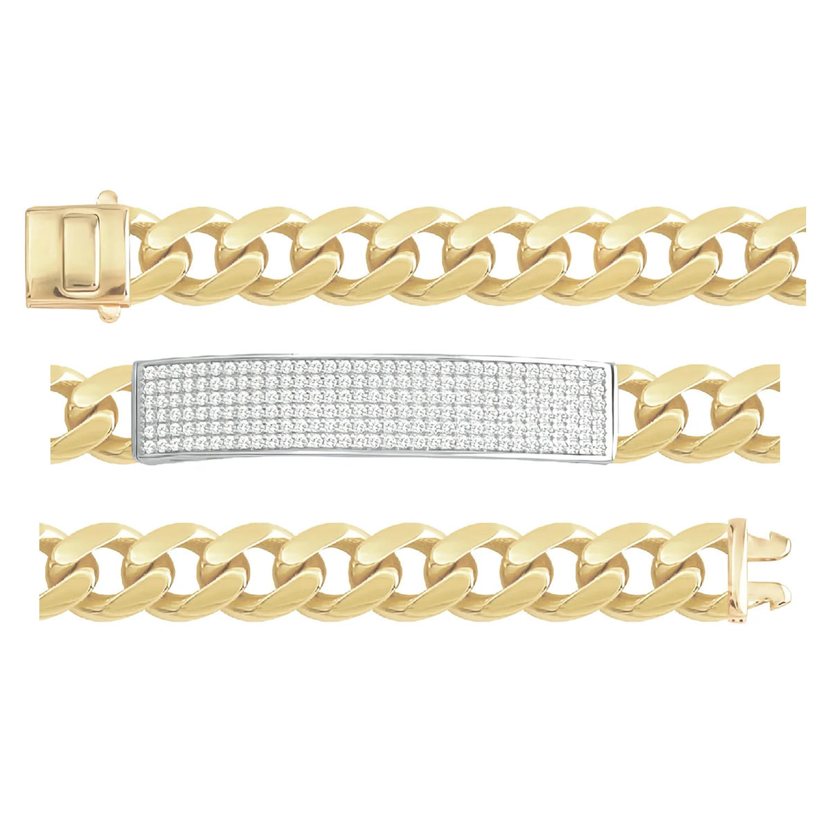 Solid gold id bracelet, 16.30 g — shown in three rows across the frame.