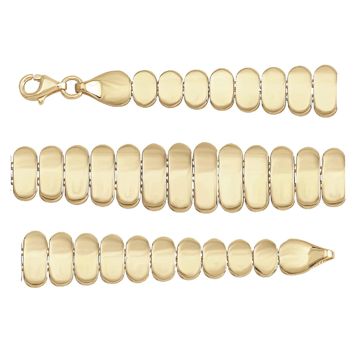 Solid gold bar link bracelet, 8.85 g — shown in three rows across the frame.