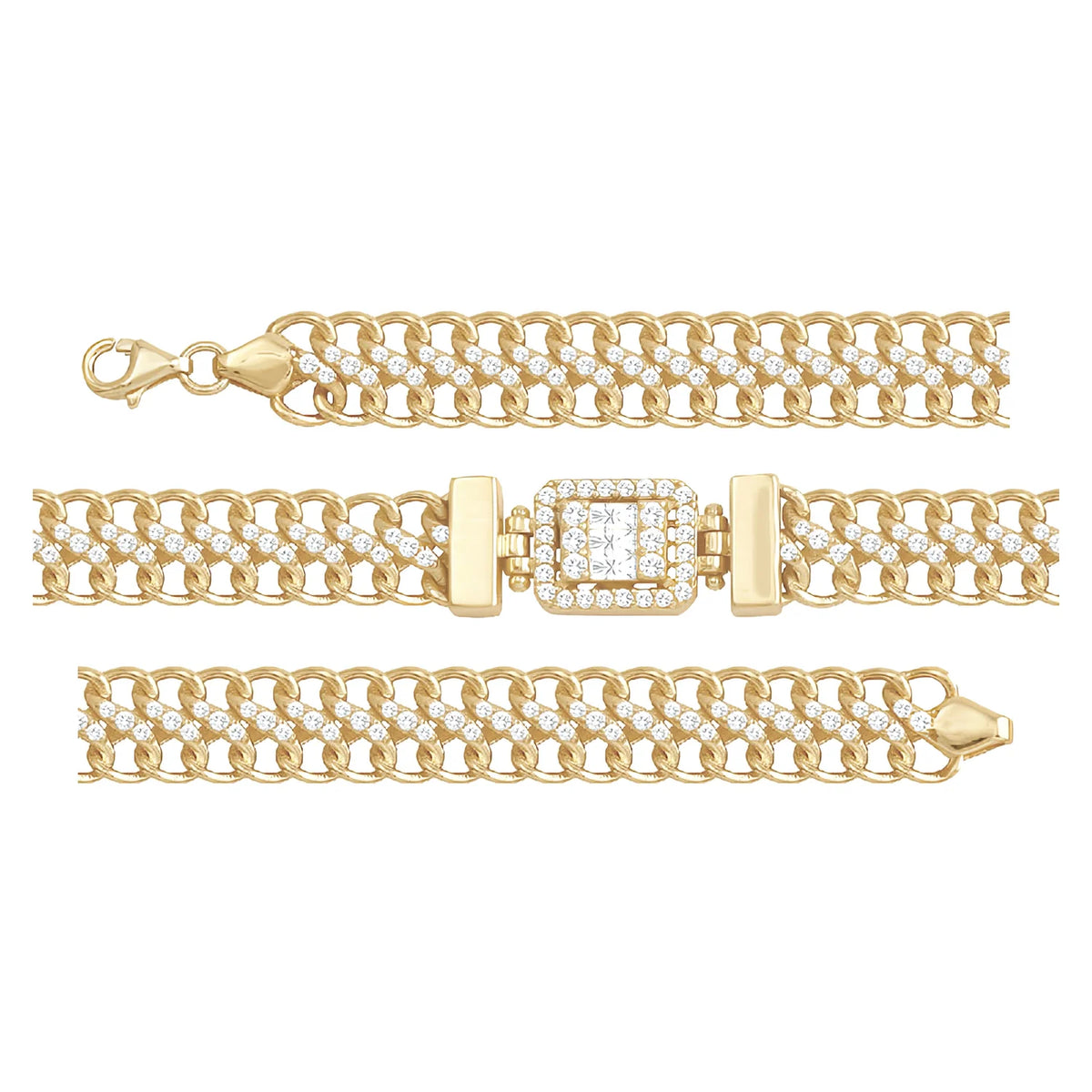 Solid gold curb bracelet, 10.95 g — shown in three rows across the frame.
