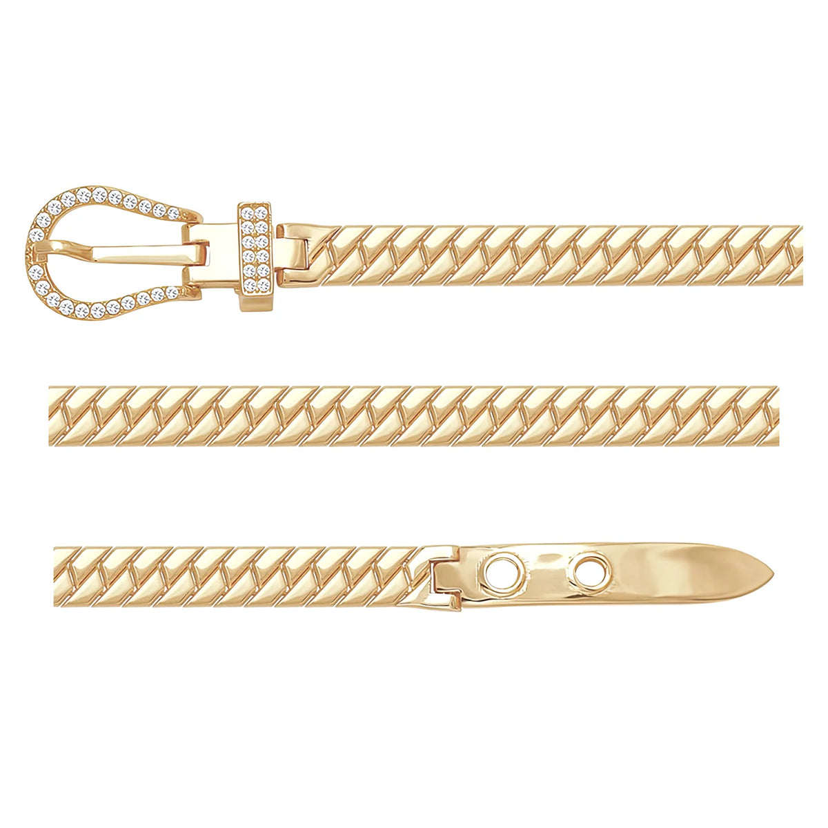 Solid gold curb bracelet, 10.50 g — shown in three rows across the frame.