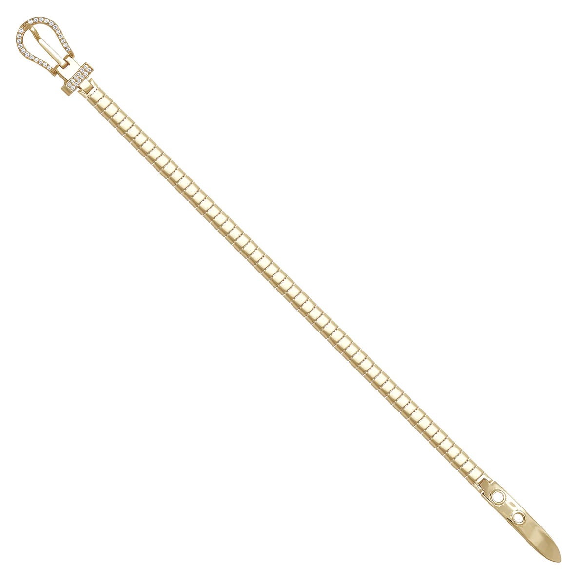 Solid gold bar link bracelet, 9.90 g — shown at an angle across the frame.