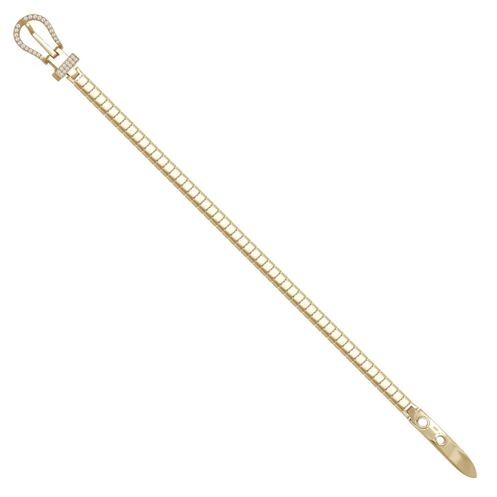 Solid gold bar link bracelet, 9.90 g — shown at an angle across the frame.