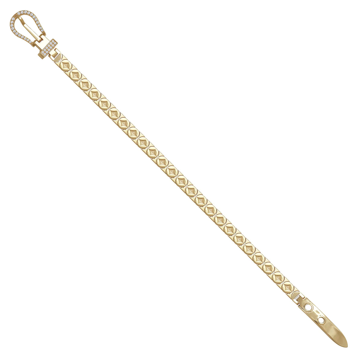 Solid gold fancy link bracelet, 11.90 g — shown at an angle across the frame.