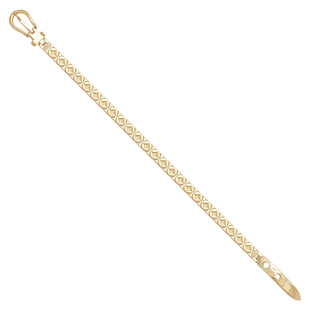 Solid gold fancy link bracelet, 12.75 g — shown at an angle across the frame.