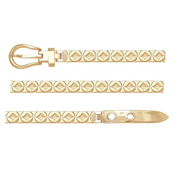 Solid gold fancy link bracelet, 12.75 g — shown in three rows across the frame.