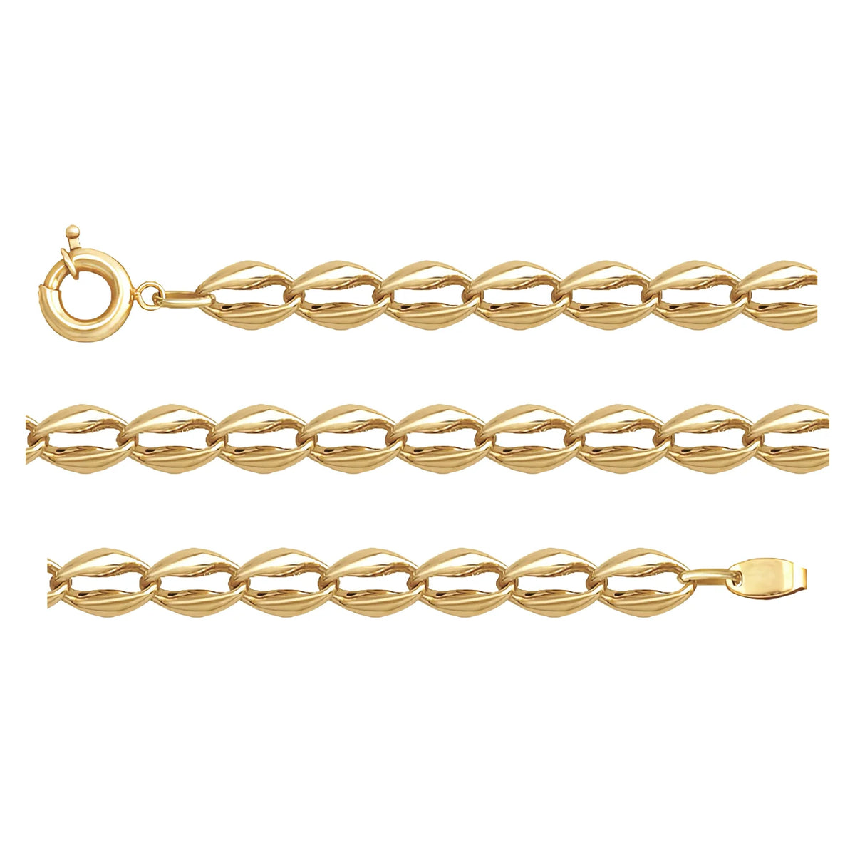 Solid gold mariner bracelet, 8.70 g — shown in three rows across the frame.