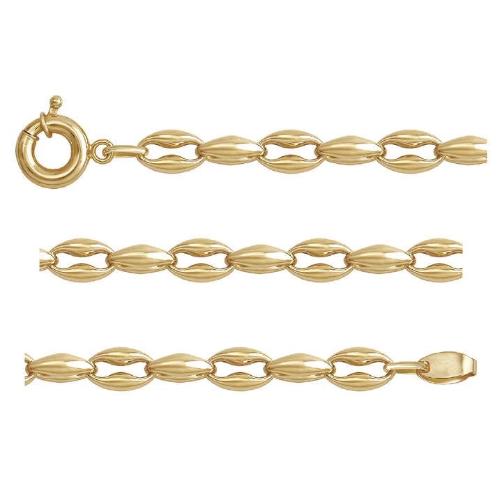 Solid gold mariner bracelet, 7.90 g — shown in three rows across the frame.