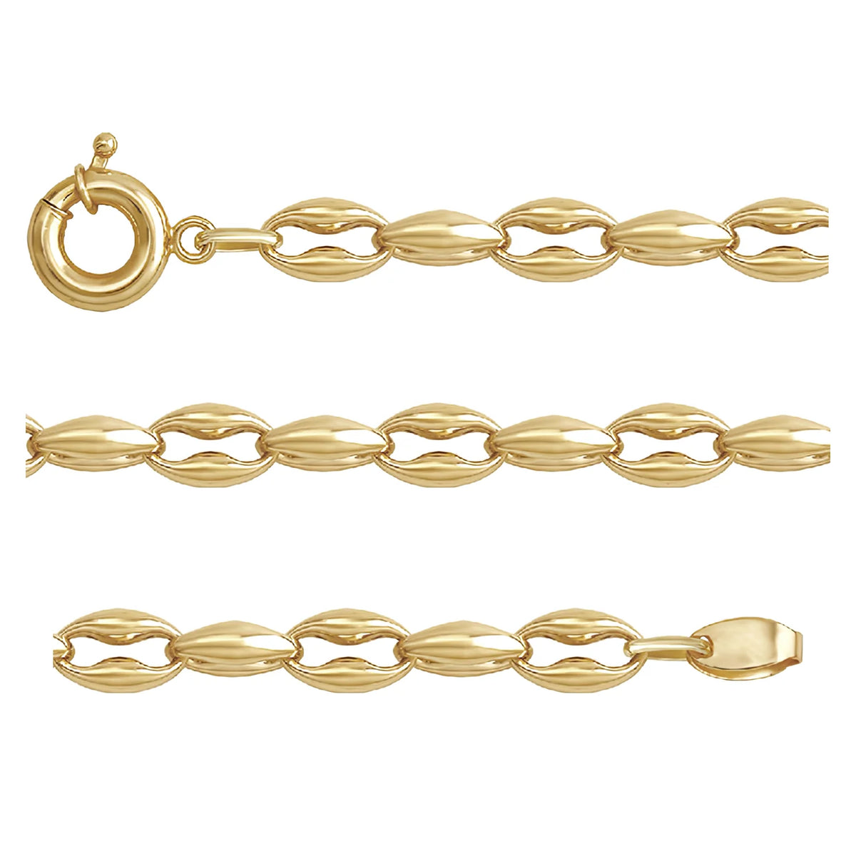 Solid gold mariner bracelet, 8.50 g — shown in three rows across the frame.
