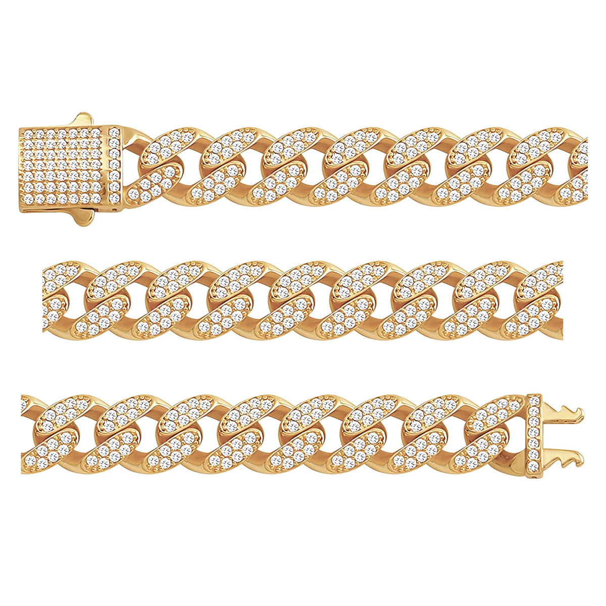 Solid gold curb bracelet, 15.00 g — shown in three rows across the frame.